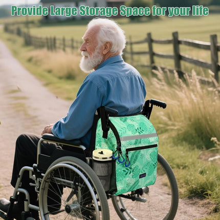 ZHCHG Wheelchair Bags, Wheelchair Backpack with Cup Holder, Wheelchair Bags to Hang on Back, Electric Wheel Chair Accessories, Large Storage Bag for Walker Rollator (Green)
