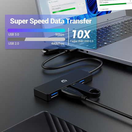 Hub USB 4 en 1, Tymyp Hub USB 3.0 de 5 Gbps con extensión USB C, Adaptador Divisor USB Compacto para Mac, iMac Pro, Mac mini/Pro, Surface Pro, Dell, HP