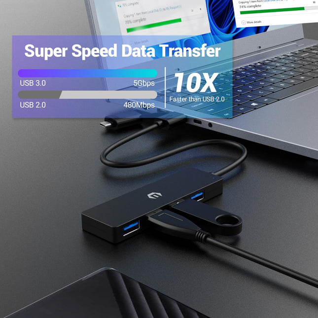 4 in 1 USB Hub, Tymyp USB 3.0 Hub 5Gbps with USB C Extension, Compact USB Splitter Adapter for Mac, iMac Pro, Mac mini/Pro, Surface Pro, Dell, HP