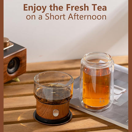 ZENS Glass Infuser Teapot, One Touch Tea Maker for Loose Leaf Tea, Walnut