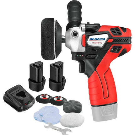 ACDelco Mini Pulidora Inalámbrica Juego de Herramientas 2 Velocidades 12V Almohadilla de 3", Juego con 2 Baterías de Ion de Litio, Cargador y Kit de Accesorios, Serie G12 ARS1214