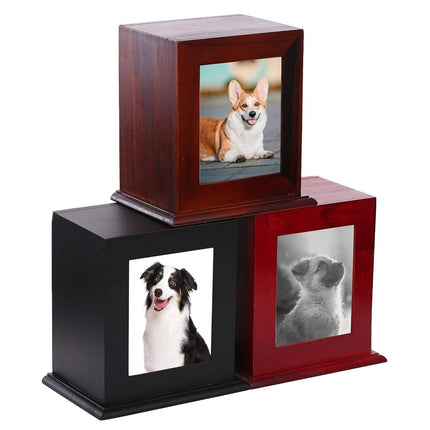 BRKURLEG Dog Urns for Ashes, Wood Pet Urn with Photo Frame, Pets Ashes Box Cremation for Cat Dog, Memorial Box for Dogs, Animal Wood Urn, Suitable for Most Pets