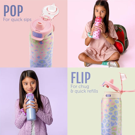 Ello Kids Pop & Fill 18oz Stainless Steel Water Bottle with Quick Fill Technology, Double-Wall Vacuum Insulation, Leak Proof Locking Lid, Sip & Chug, BPA Free, Gifts for Girls Boys, Strawberries
