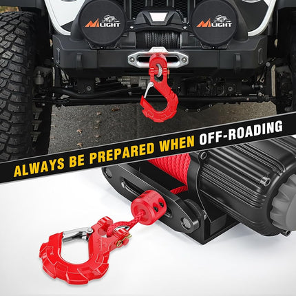 Nilight Forged Steel Winch Hook 3/8" Grade 70 Safety Latch Winch Cable Hook Stopper & Clevis Slip Hook Sets, Included Allen Wrench,Max 35,000 lbs,2 Years Warranty, Red