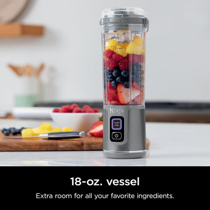 Batidora Portátil Ninja Blast y Accesorios, Inalámbrica, Vaso de 530 ml, Batidora Personal para Batidos y Smoothies, Tapa Antiderrames y Boquilla para Beber, Cable USB-C, Piezas Aptas para Lavavajillas, Sin BPA, Gris, CL155AGY
