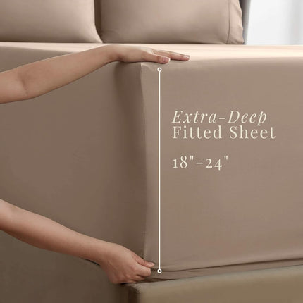 Hearth & Harbor Extra Deep Pocket Sheets - Fits Mattress 18-24 Inches Deep - Extra Deep Pocket Full Size Sets - 6 Piece Full Size - Full - Taupe Sheets