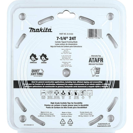 Makita B-61656 7-1/4" 24T Carbide-Tipped Max Efficiency Circular Saw Blade, Framing