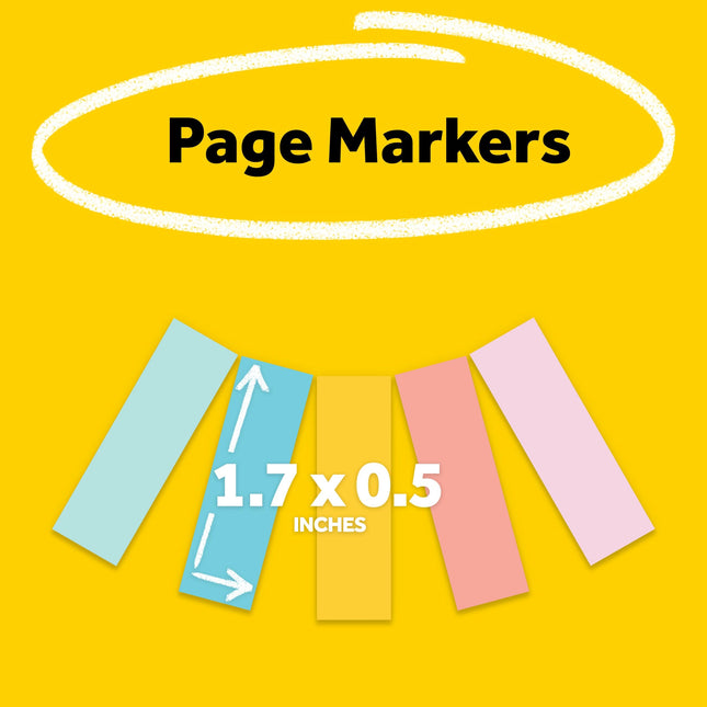 Post-it Page Markers, 1/2 in X 1-3/4 in, Assorted Bright Colors, 100 Sheets/Pad, 5 Pads/Pack (670-5AF2)
