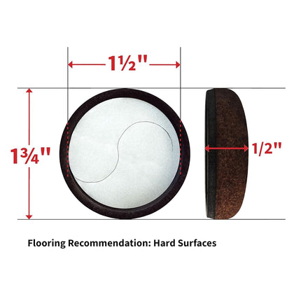 Super Sliders 4333295N Formed Felt 2" Furniture Movers for Hard Surfaces (4 Piece) -Brown, Round SuperSliders, Black, 1 Inch