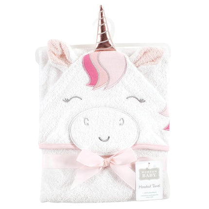 Hudson Baby Unisex Baby Cotton Animal Face Hooded Towel, Rose Unicorn, One Size