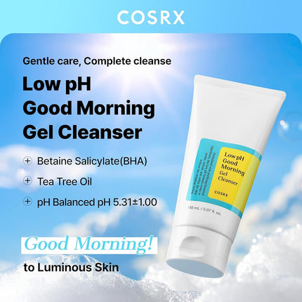 COSRX Low pH Good Morning Gel Cleanser, 5.07 fl.oz / 150ml | Mild Face Cleanser | Korean Skin Care for Acne Prone Skin, PH Balancing, Anti Acne, Breakouts Treatment