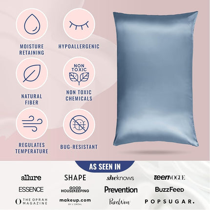 Taie d'oreiller Blissy en soie - 100 % pure soie de mûrier - Fibres de qualité supérieure 22 Momme 6A - Taie d'oreiller en soie pour les cheveux et la peau - Taille standard, Queen & King (Bleu cendré, Queen)