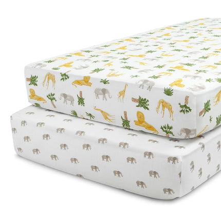 Delta Children Fitted Crib Sheets for Girls and Boys - Crib Sheet for Standard Crib and Toddler Mattresses - 28x52 Inch (Pack of 2), Safari Friends