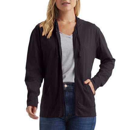 Hanes Women's Jersey Full Zip Hoodie, Black, Small