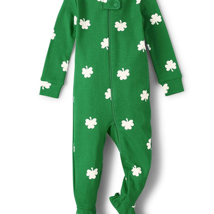 The Children's Place Y 100% Cotton Long Sleeve One Piece Pajamas Zipper Front Toddler Onesies Baby Toddler Onesies, (St. Patrick's Day Shamrock), 3 Años