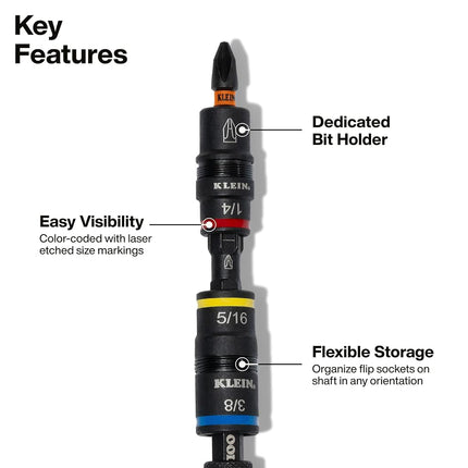 Klein Tools 32517HD KNECT 17-in-1 Impact-Rated Hybrid Screwdriver/Nut Driver, Magnetic, Flip Socket, 11 Bits, 3 Nut Drivers, Bit Holder, Square Adapter