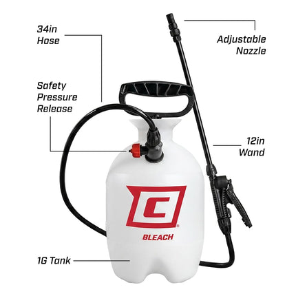 Chapin 20075 Sprayer Tank, Lawn, Garden, Cleaning, Hand Pump Pressured, Adjustable Cone Nozzle, Compatible with Bleach, Disinfectant, Fungicides, White, Plastic, 1 Gallon (4.5 Liters)