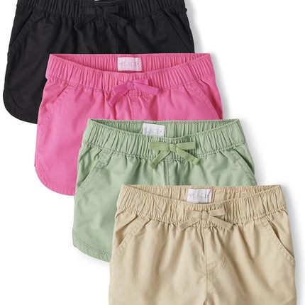 Shorts enfant fille The Children's Place en sergé à enfiler, lot de 4 noir/rose/vert/kaki, taille 6