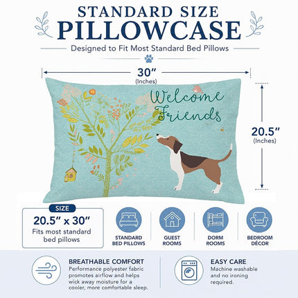 Caroline's Treasures BB7601PILLOWCASE Welcome Friends Beagle Fabric Standard Pillowcase, Standard, Multicolor