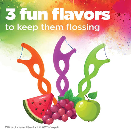 Gum Crayola Twistables Kids Flossers with Fluoride, Designed for Little Hands, Three Fun Fruit Flavors, Easy-to-Use Dental Floss Picks for Children Ages 3+, 90 Count (Pack of 4)