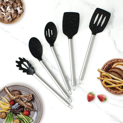 COOK WITH COLOR Silicone Cooking Utensils, 5 Pc Kitchen Utensil Set, Easy to Clean Silicone Kitchen Utensils, Cooking Utensils for Nonstick Cookware, Kitchen Gadgets Set (Black Speckled)