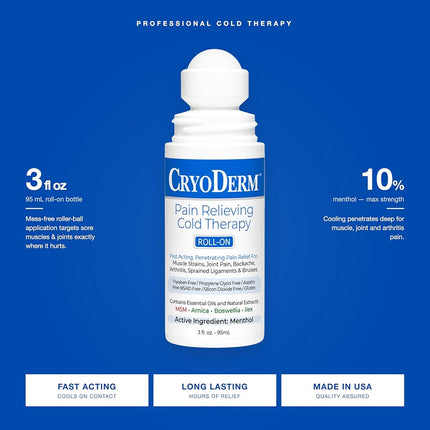 Cryoderm Thermoderm 3 Ounce Roll-on Provide Fast-acting, Deep-penetrating, Pain-relieving Warmth for Muscle Sprains and Strains, Sore Stiff Muscles, Bursitis and Tendonitis, Arthritis and Joint Pain