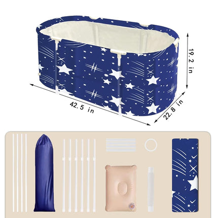 BDL Portable Folding Bathtub Soaking Bath Tub, Separate Family Bathroom SPA Tub for Adult, Freestanding Bathtub for Shower Stall,Thickening with Thermal Foam to Keep Temperature Starry Night Blue