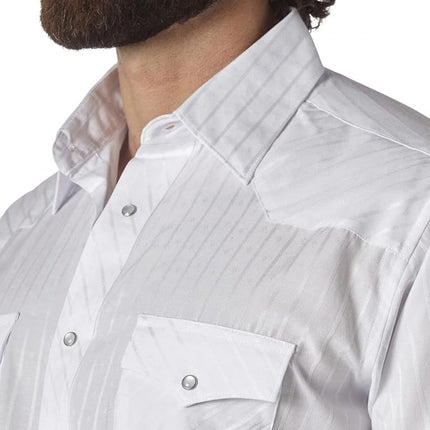 Wrangler Men's Sport Western Two Pocket Long Sleeve Snap Button Down Shirts, White, X-Large