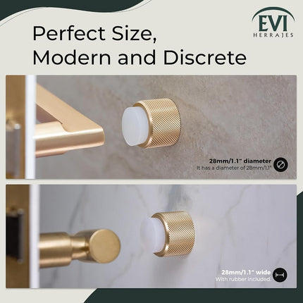 EVI Herrajes | Designer Wall Door Stop - Fluted Texture - 1.1" x 1.1" - Brass Finished Matte - Adhesive and Screw Fastening