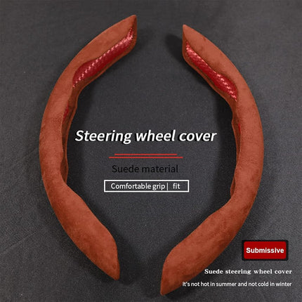 LoyaForba 15 Inch Car Steering Wheel Cover, Segmented, Suede Brown