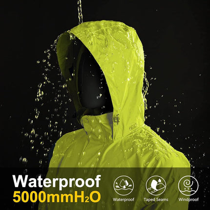 33,000ft Packable Rain Jacket Men's Lightweight Waterproof Rain Shell Jacket Raincoat with Hood for Golf Cycling Windbreaker, Yellow-green, X-Large