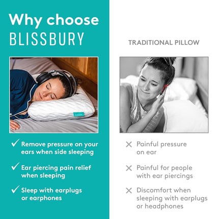 BLISSBURY Satin Piercing Pillow, Adjustable Memory Foam, Ear Hole
