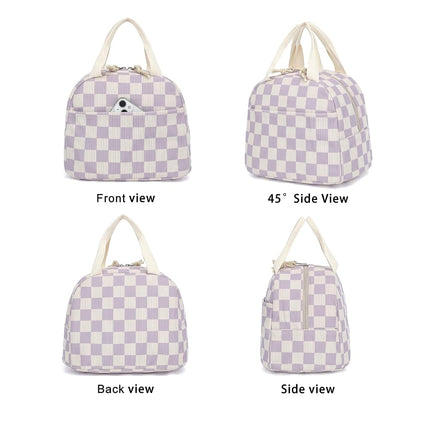 Corduroy Lunch Box for Women Girls, Cooler Lunch Bags Reusable Insulated Lunchbox for Picnic School Work Travel (Checkered Purple)
