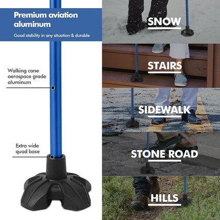 GPTCAMP G1 Walking Stick, Walking Cane for Women & Men with Wrist Strap, Lightweight & Sturdy Offset EVA Handle, Large Quad Base, Self Standing for Seniors and People with Injuries & Recovery