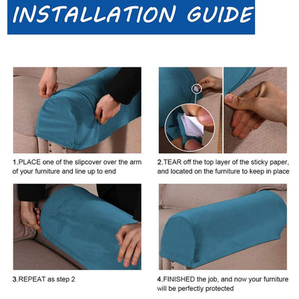 Stretch Velvet Armrest Covers Spandex Anti-Slip Arm Covers for Chairs Sofa Armchair Slipcovers for Recliner Sofa 2pcs (Peacock Blue)