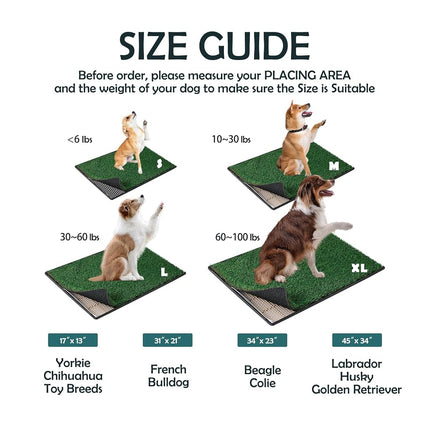 MEEXPAWS Dog Grass Pee Pads for Dogs with Tray | Small 44×34 cm | 2× Dog Artificial Grass Pads | 2 Training Pads | Indoor Dog Litter Box (Under 3kg Dog)