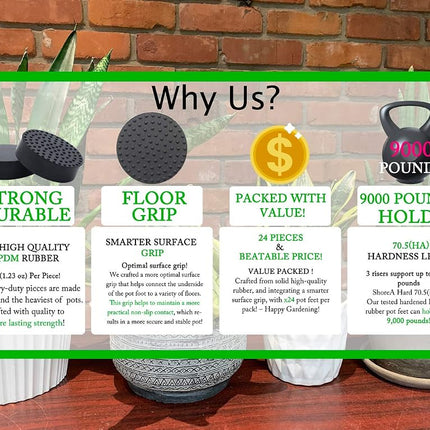 UFelice Invisible Plant Pot Feet, Non-Slip Solid Rubber Pots Feet Risers, Pot Lifters for Indoor or Outdoor Planters, Good Air Circulation for Garden Flower | 24 Pack + Strong Adhesive Pads