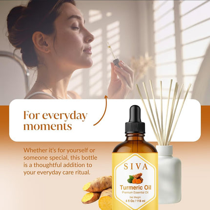 SIVA Turmeric Oil 4 fl oz – 100% Natural Steam Distilled Essential Oil with Dropper – For Diffuser, Hair, Skin, Soap & Candle Making