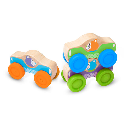 Melissa & Doug Premiers jeux - Voitures empilables en bois animaux (jouet de développement pour bébés et tout-petilles, 3 pièces)