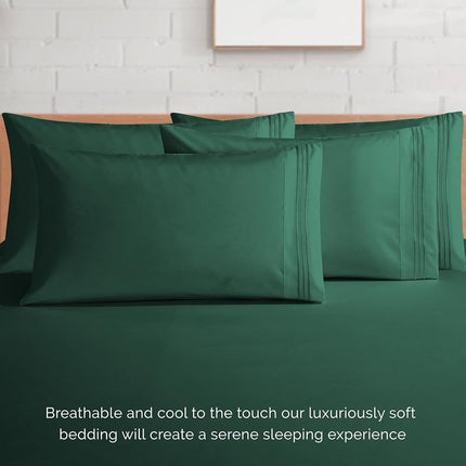 Elegant Comfort 6 Piece Bed Sheet Set Ultra Soft 1500 Thread Count Extra Deep Pocket 18-24 Inch Deep Pocket Smart Storage Pockets Wrinkle Resistant California King (Hunter Green)