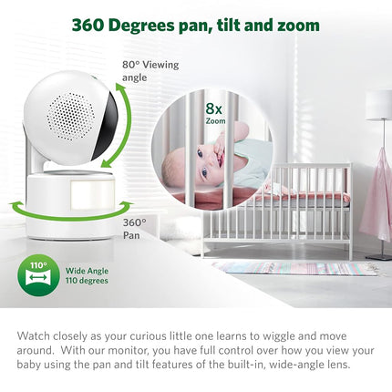 LeapFrog LF915HD Video Baby Monitor with 5” 720p HD LCD Display, 360° Pan & Tilt with 8X Zoom Camera, Color Night Vision, Night Light, Two-Way Intercom, Smart Sensors