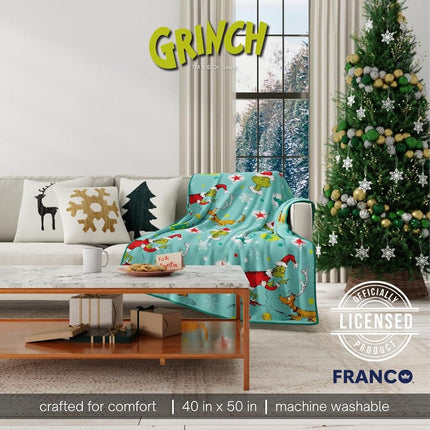 Franco Collectibles The Grinch by Dr. Seuss Holiday Christmas Super Soft Cozy Plush Throw, 40 in x 50 in, (Officially Licensed Product)