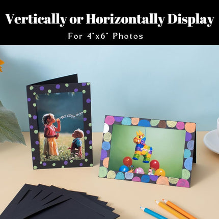 Litpoetic 100 Count Photo Frame Cards with Envelopes 4x6 Paper Picture Frame Notecards Photo Card Holder for Thanksgiving Halloween Wedding Birthday Classroom DIY Fall Decor - Black