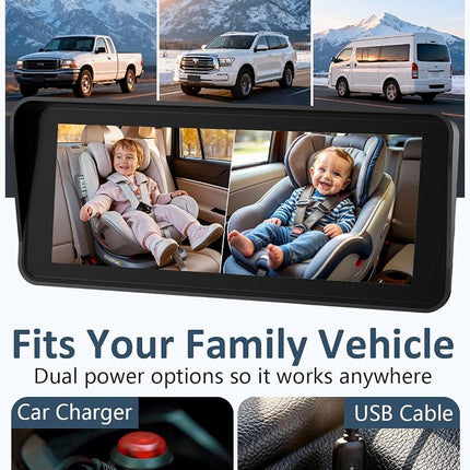 Baby Car Camera for 2 Kids: 6.9" Ultrawide Display, Dual Rear-Facing HD 1080P Cameras, Night Vision USB Powered, Easy-Install Backseat Monitor, Baby Car Mirror – Newborn Essentials & Baby Shower Gifts