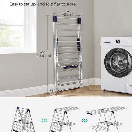 SONGMICS Clothes Drying Rack, Foldable 2-Level Laundry Drying Rack