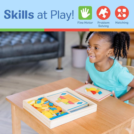 Melissa & Doug Pattern Blocks and Boards - Classic Toy With 120 Solid Wood Shapes and 5 Double-Sided Panels, Multi-coloured - STEAM Toy, Tangrams Puzzle For Kids Ages 3+