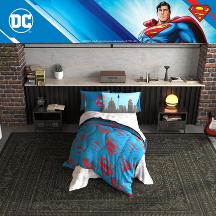 Franco Comforter and Sheet Set with Sham, Microfiber, Superman, 5 Piece Twin Size