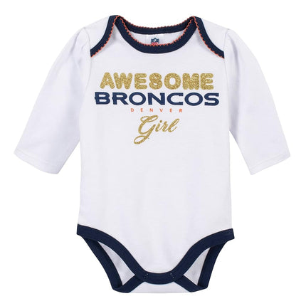 NFL Denver Broncos 3 Pack Bodysuit Footed Pant and Cap Registry Gift Set, blue/white Denver Broncos, 3-6M (260043160)