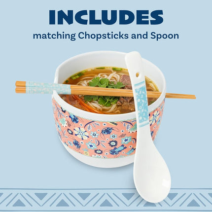 Silver Buffalo Lilo and Stitch Leaf, Ramen Bowl with Chopsticks, 20oz