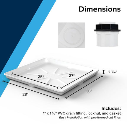 Camco Stackable Washing Machine Drain Pan | Great for Apartment-Sized Washers or Stackable Units | Protects Floors from Leaks & Measures 28-Inches x 30-Inches | Crafted of Heavy-Duty Plastic (21006)